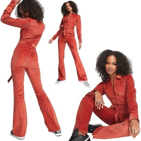 ASOS DESIGN Tall long sleeve‎ cord boilersuit in dusky rose Size 10 (Tall)